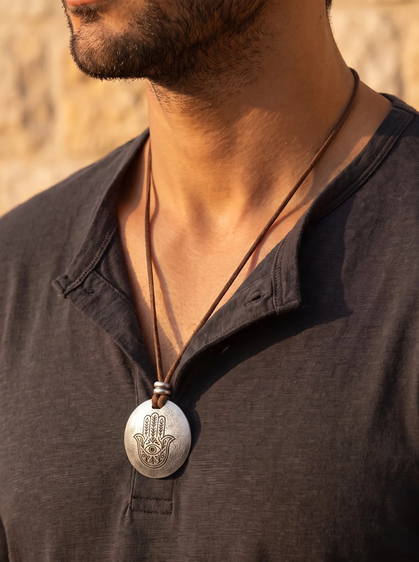 Bohemian Hamsa dome pendant on cord