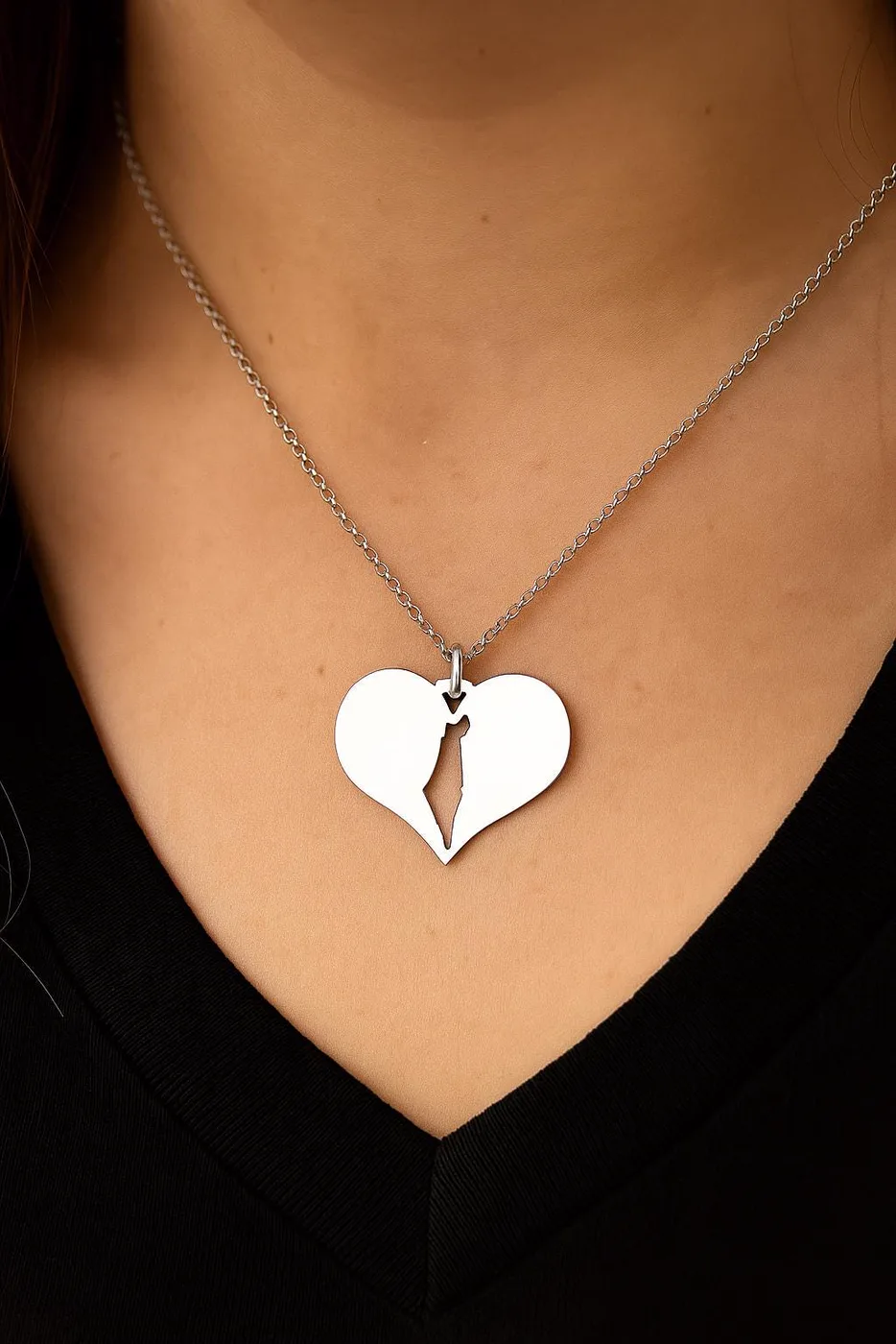 Israel in my heart necklace worn