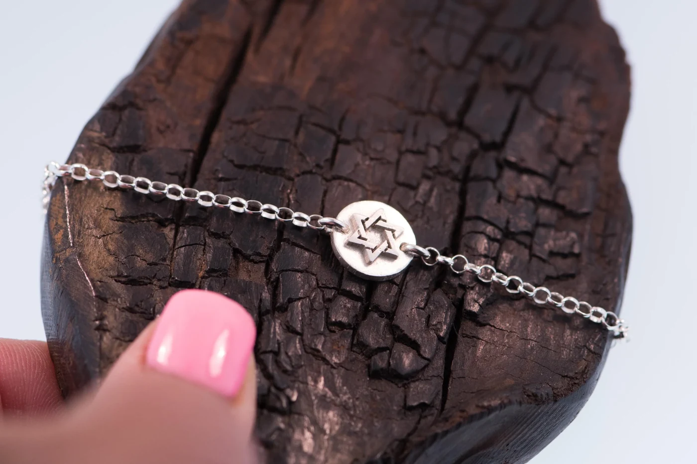 Raised Star of David sterling silver bracelet
