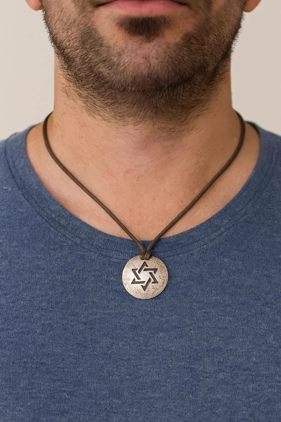 Domed Star of David pendant worn