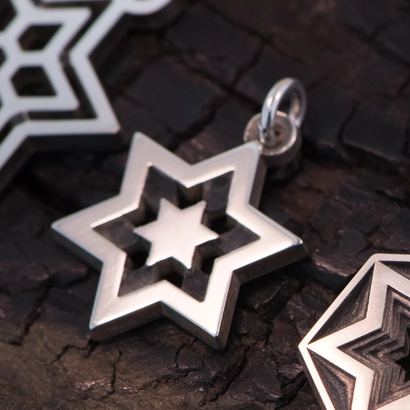 Two David's Stars charm in sterling silver