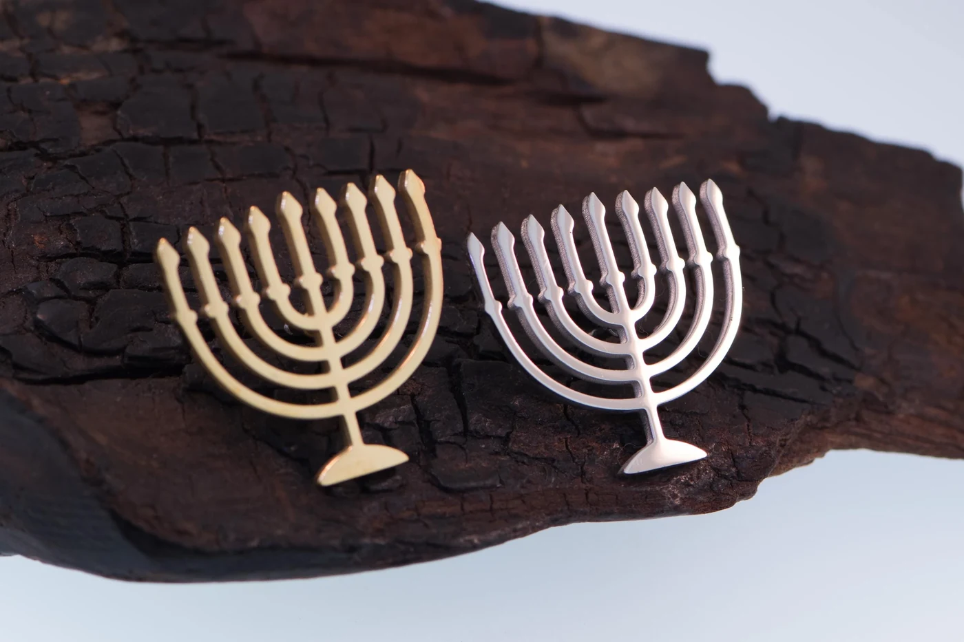 Menorah lapel pin in gold and silver color