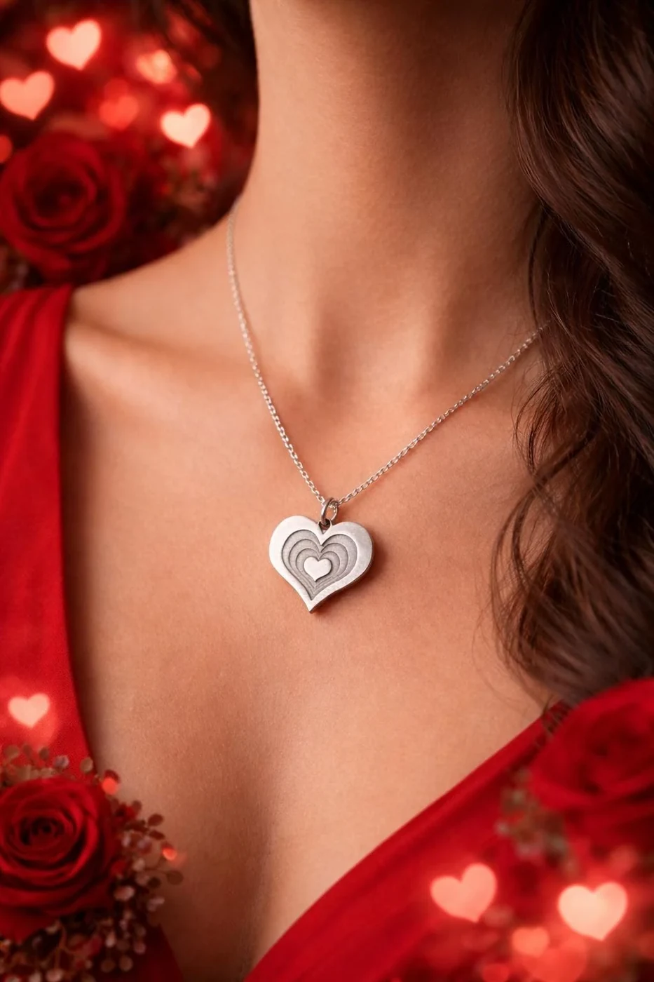Heart layers pendant worn